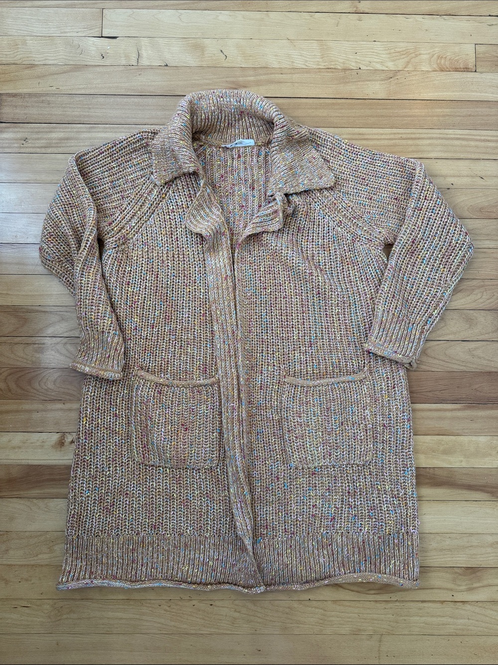 cleo Beige Multi Colour Knit Long Open-Front Jacket